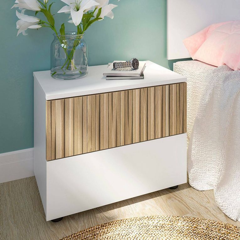 Comodino cannettato bianco e rovere 50x41x34h cm - Josie