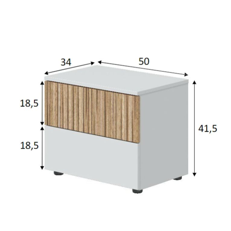 Comodino cannettato bianco e rovere 50x41x34h cm - Josie