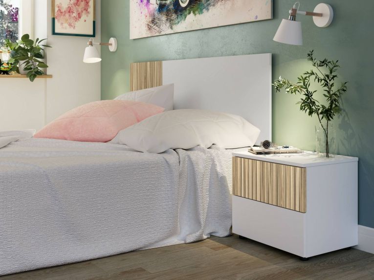 Comodino cannettato bianco e rovere 50x41x34h cm - Josie