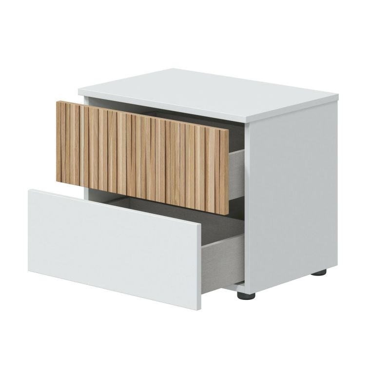 Comodino cannettato bianco e rovere 50x41x34h cm - Josie