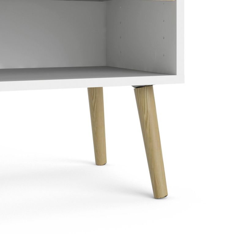 Comodino Carole, Comò basso, Tavolino da notte, Mensola da letto, 50x39 h49 cm, Bianco e Quercia