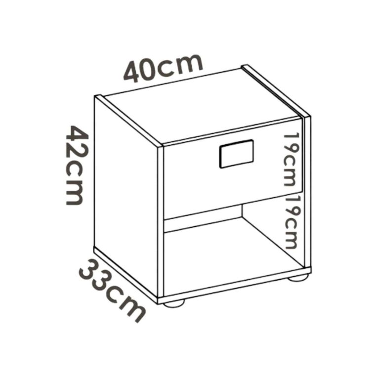 Comodino Catinaccio, Tavolino da notte, Comò basso a 1 cassetto, 40x33h42 cm, Bianco e Rovere