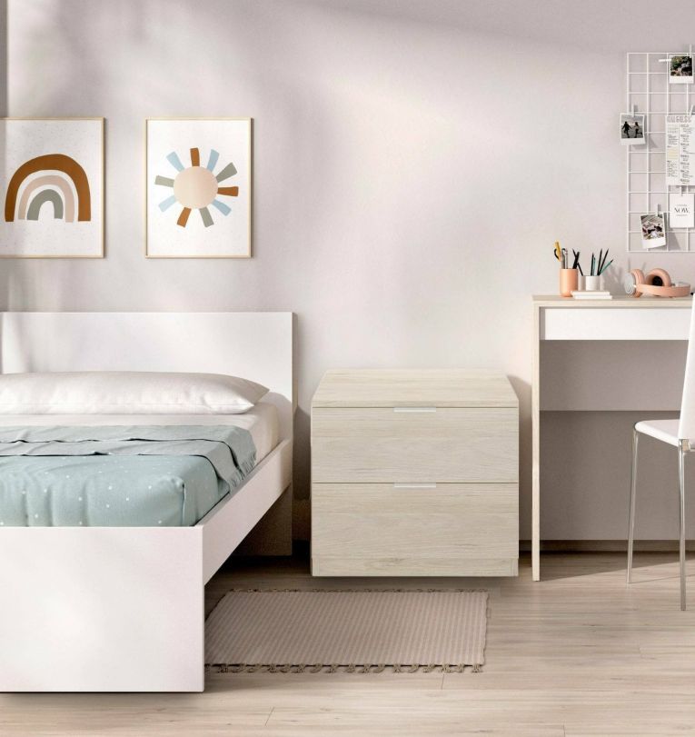 Comodino Cervinara, Comò basso, Tavolino da notte, Mensola da letto, 50x34 h46 cm, Rovere