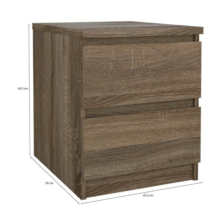 Comodino Chelle, Comò basso, Tavolino da notte, Mensola da letto, 40x50 h50 cm, Rovere