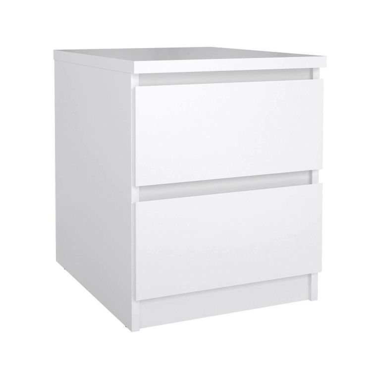 Comodino Chelle, Comò basso, Tavolino da notte, Mensola da letto, 50x40 h50 cm, Bianco