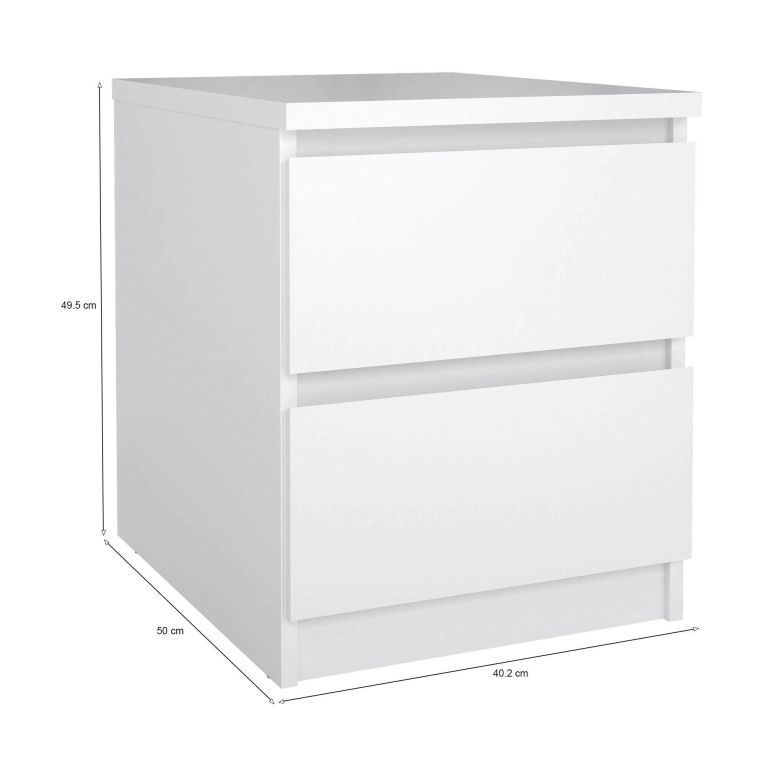 Comodino Chelle, Comò basso, Tavolino da notte, Mensola da letto, 50x40 h50 cm, Bianco