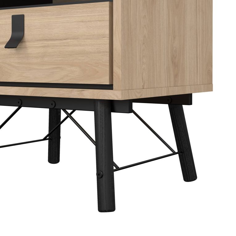 Comodino Christiane, Comò basso, Tavolino da notte, Mensola da letto, 40x53 h60 cm, Rovere