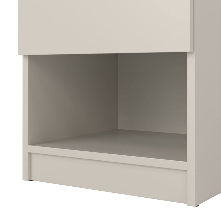 Comodino Ducenta, comò basso con 1 cassetto, tavolino da notte compatto e funzionale, 40x40 h50 cm, Beige