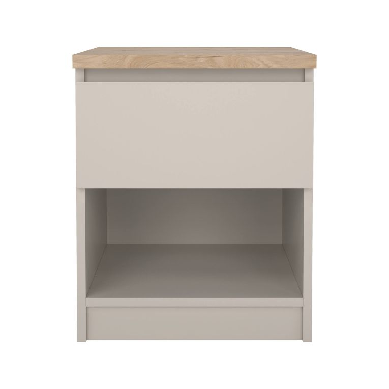 Comodino Ducenta, comò basso con 1 cassetto, tavolino da notte compatto e funzionale, 40x40 h50 cm, Beige