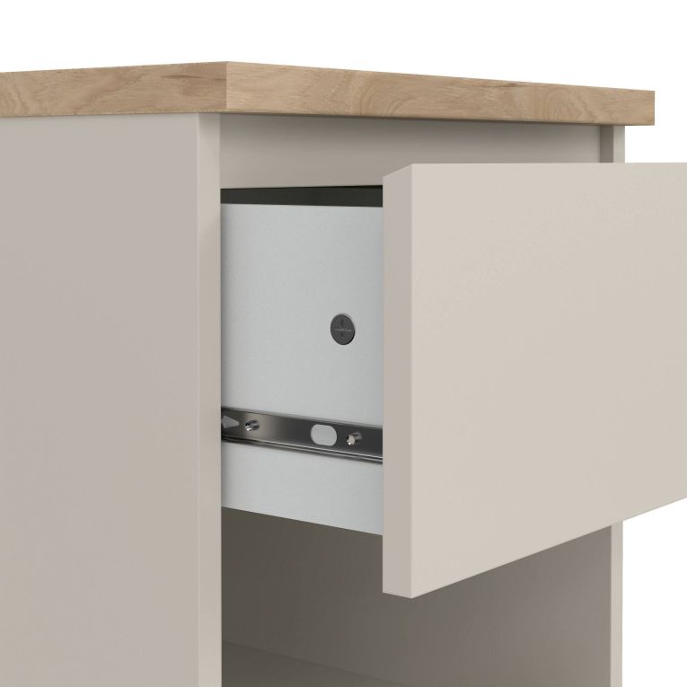 Comodino Ducenta, comò basso con 1 cassetto, tavolino da notte compatto e funzionale, 40x40 h50 cm, Beige
