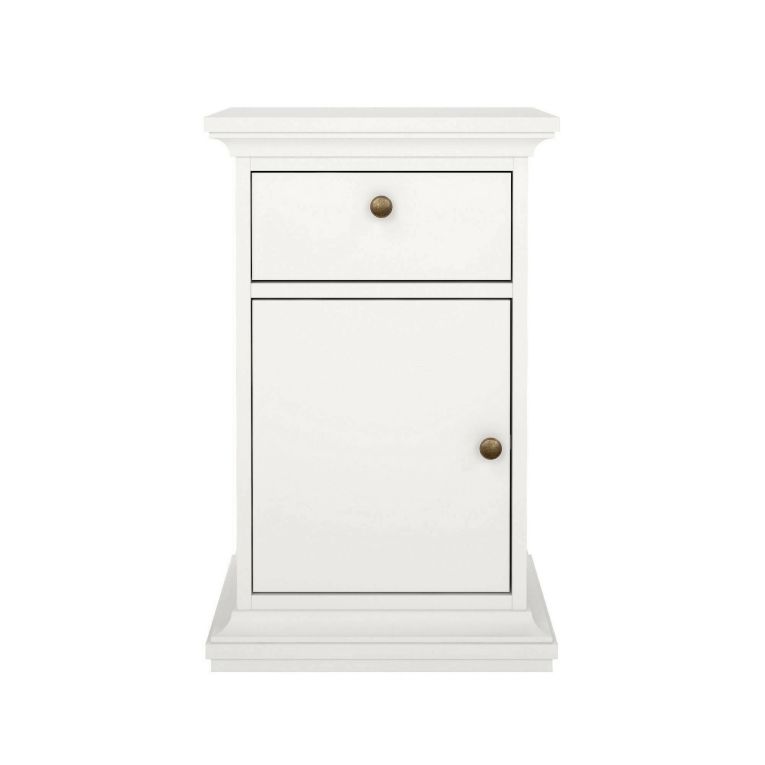 Comodino Esperance, Comò basso, Tavolino da notte, Mensola da letto, 40x44 h70 cm, Bianco