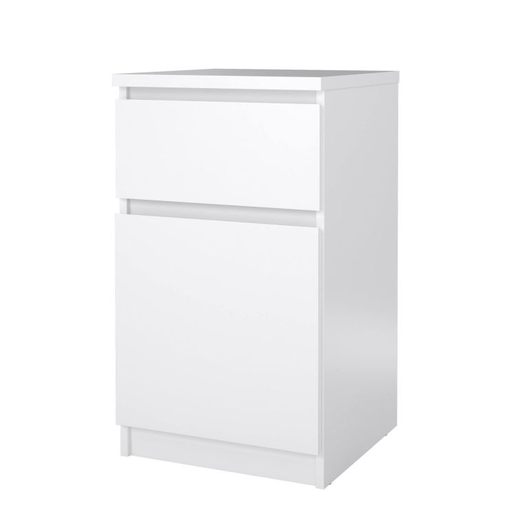 Comodino Francoise, Comò basso, Tavolino da notte, Mensola da letto, 40x40 h70 cm, Bianco