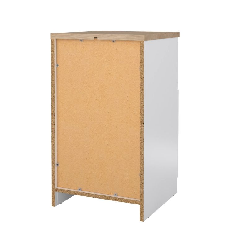 Comodino Francoise, Comò basso, Tavolino da notte, Mensola da letto, 40x40 h70 cm, Bianco e Rovere