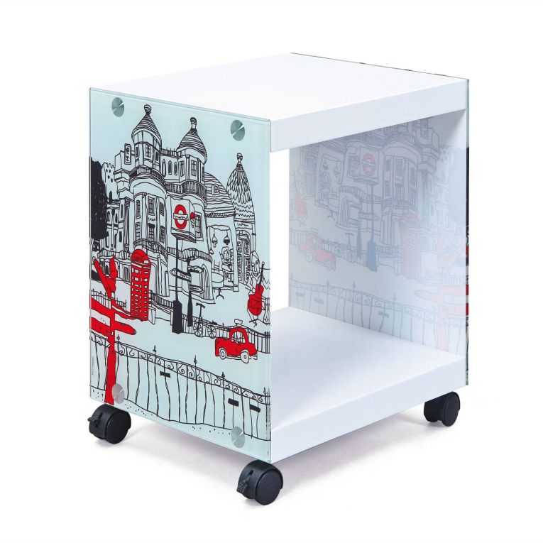 Comodino Freiburg, Comò basso, Tavolino da notte, Mensola da letto, 38x34 h46 cm, Bianco