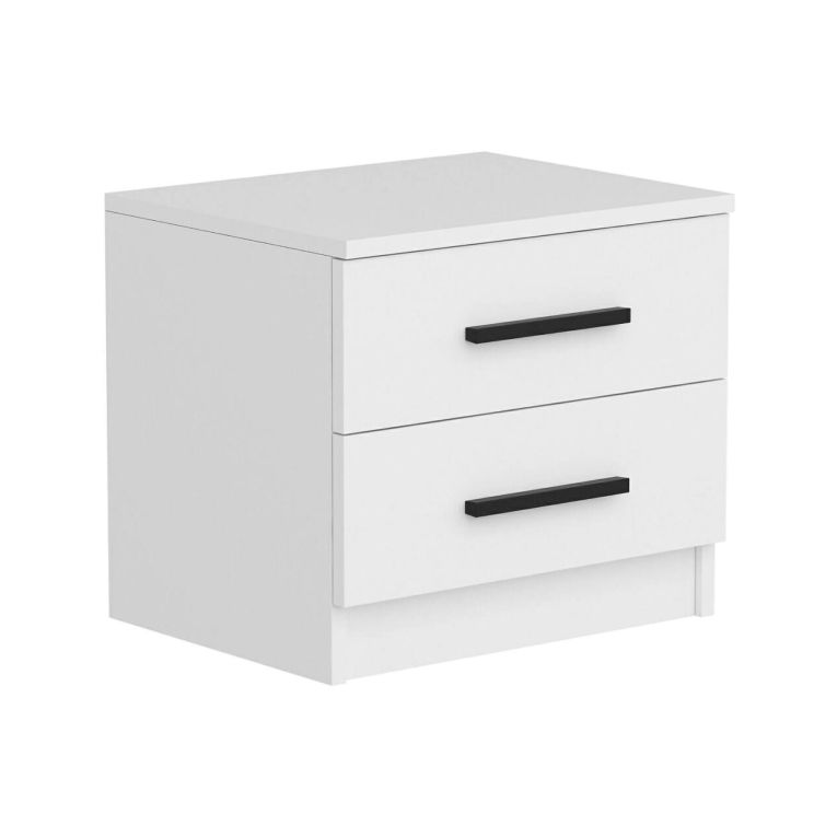 Comodino Gaspra, Comò basso, Tavolino da notte, Mensola da letto, 50x47 h40 cm, Bianco
