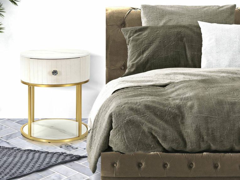 Comodino Gerhard, 42x42 h48 cm, Crema e Bianco