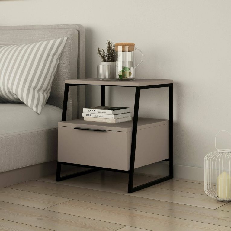Comodino in legno beige e nero 45x41x50h cm - Rosita