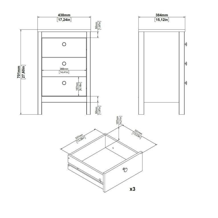 Comodino in legno bianco 43x38x70h cm - Lombardia