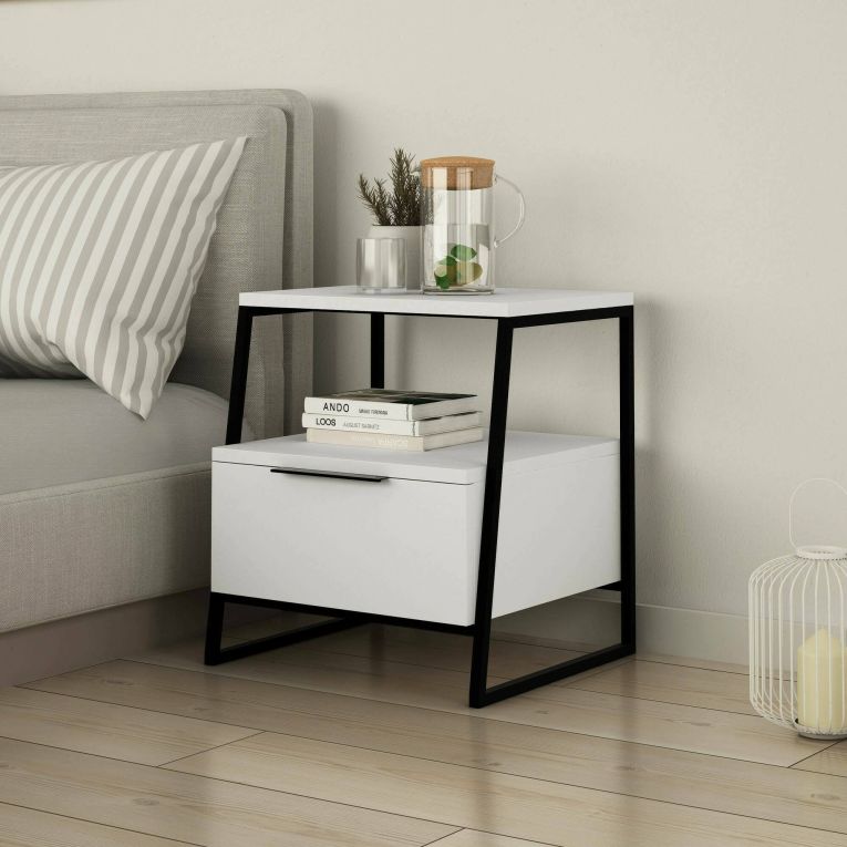 Comodino in legno bianco 45x40x50h cm - Alonso