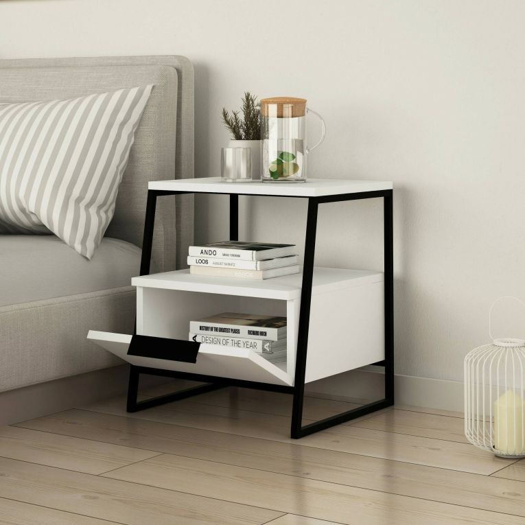 Comodino in legno bianco 45x40x50h cm - Alonso