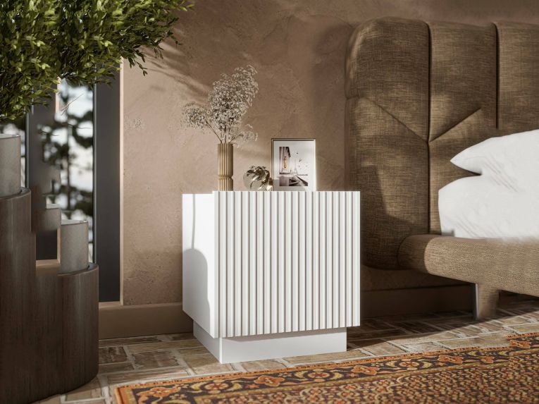 Comodino in legno bianco 47x40x44h cm - Set di 2 comodini Revo