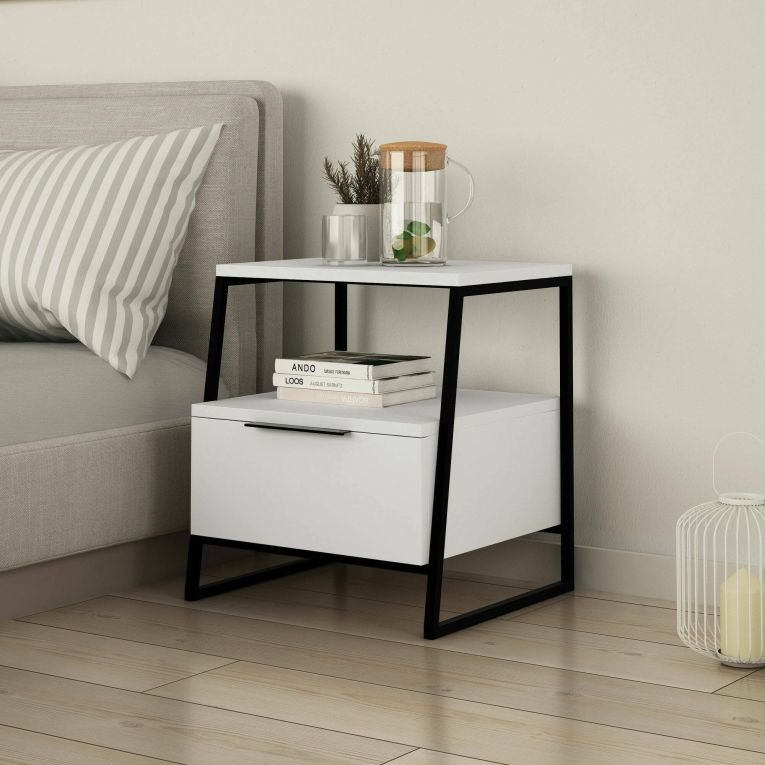 Comodino in legno bianco e nero 45x41x50h cm - Rosita
