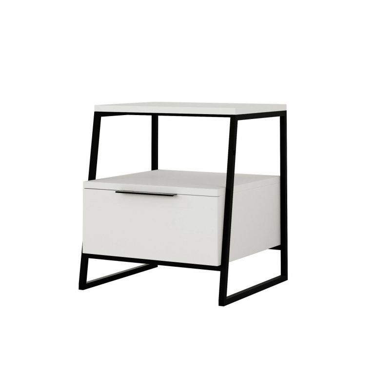 Comodino in legno bianco e nero 45x41x50h cm - Rosita