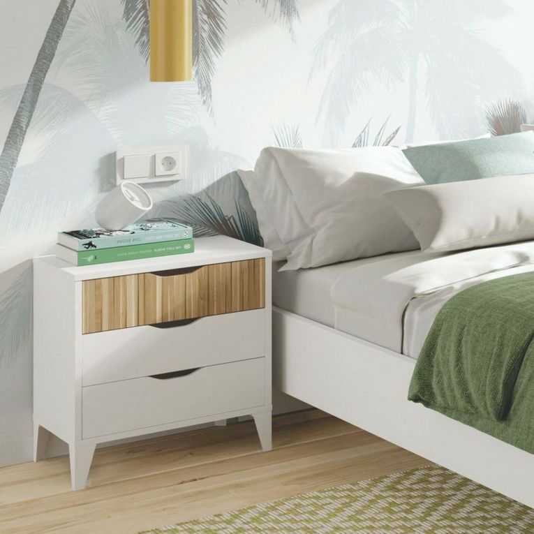 Comodino in legno bianco e rovere 44x33x50h cm - Jessa