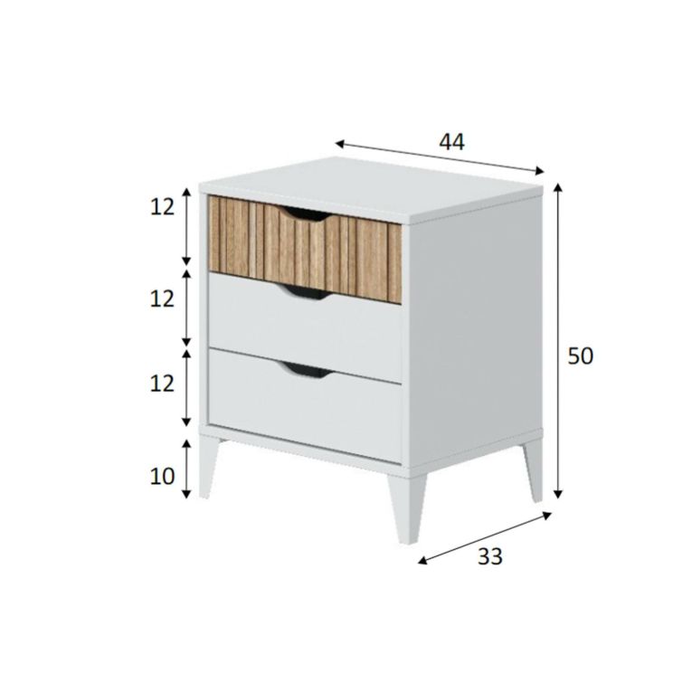 Comodino in legno bianco e rovere 44x33x50h cm - Jessa