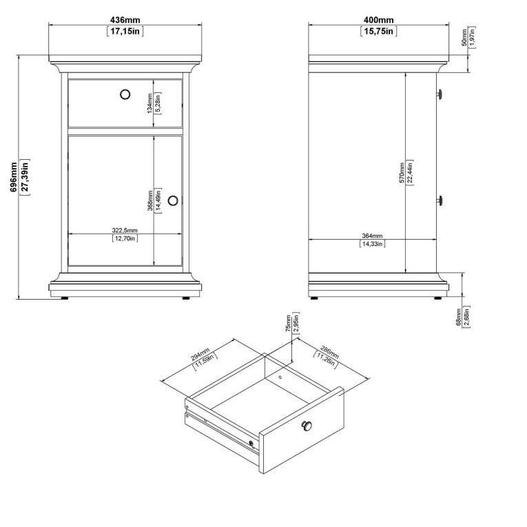 Comodino in legno grigio 43x40x69h cm - Mauricette