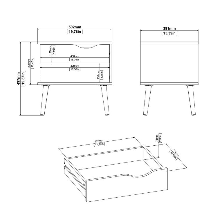 Comodino in legno nero e quercia 50x39x49h cm - Lucina