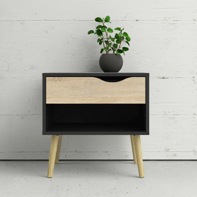 Comodino in legno nero e quercia 50x39x49h cm - Lucina
