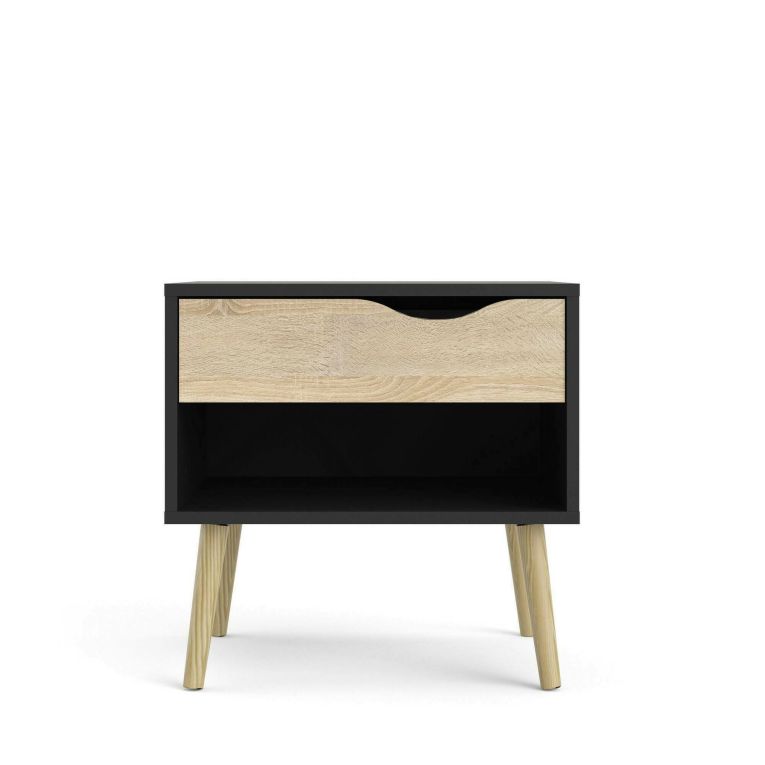 Comodino in legno nero e quercia 50x39x49h cm - Lucina