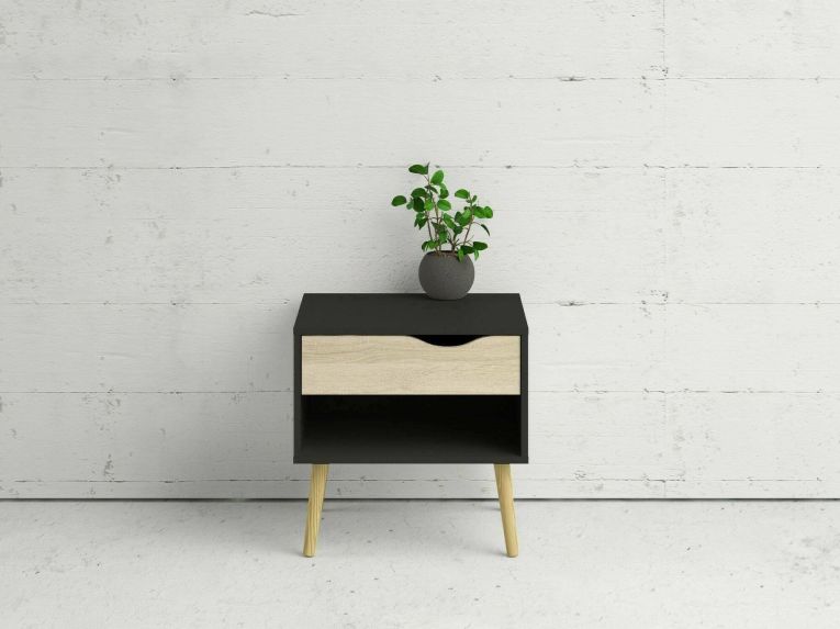 Comodino in legno nero e quercia 50x39x49h cm - Lucina