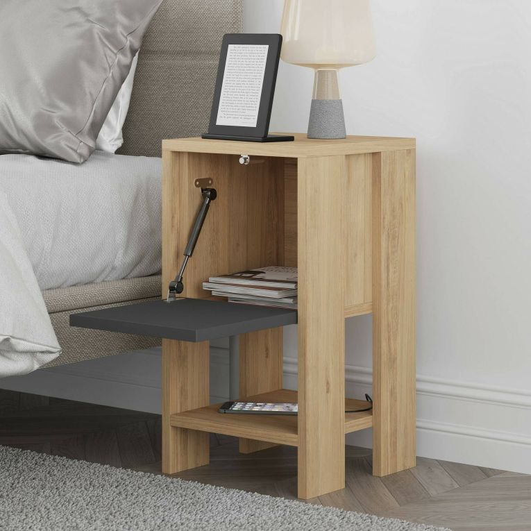 Comodino in legno quercia e antracite 30x30x55h cm - Filippa