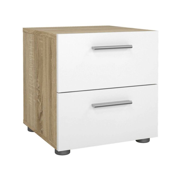 Comodino in legno quercia e bianco lucido 40x40x42h cm - Apolla