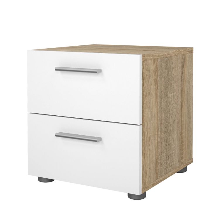 Comodino in legno quercia e bianco lucido 40x40x42h cm - Apolla