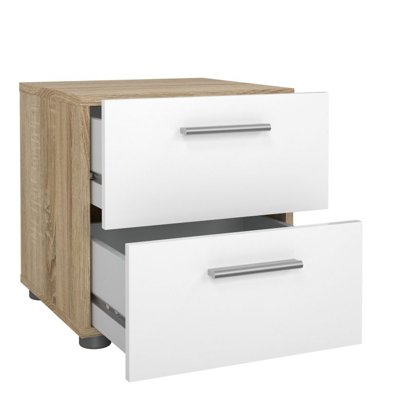Comodino in legno quercia e bianco lucido 40x40x42h cm - Apolla