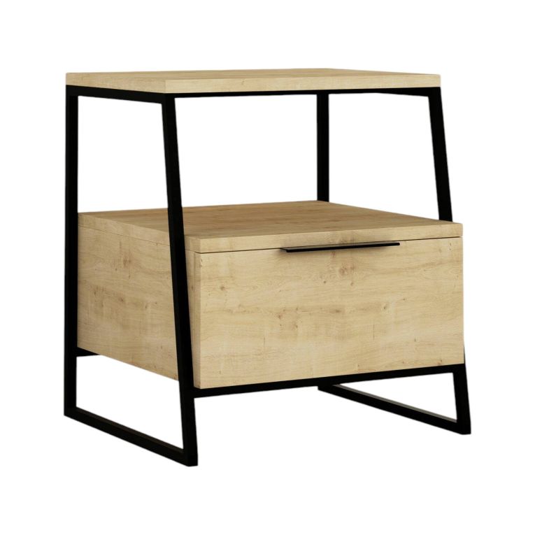 Comodino in legno quercia e nero 45x41x50h cm - Rosita