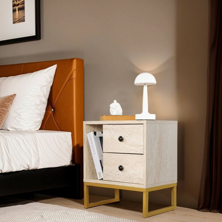 Comodino industrial beige e oro 45x29x50h cm - Rhiannon