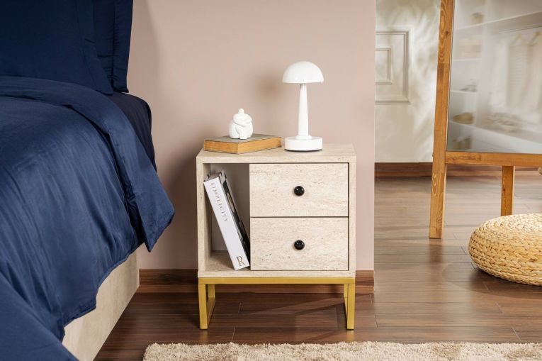 Comodino industrial beige e oro 45x29x50h cm - Rhiannon