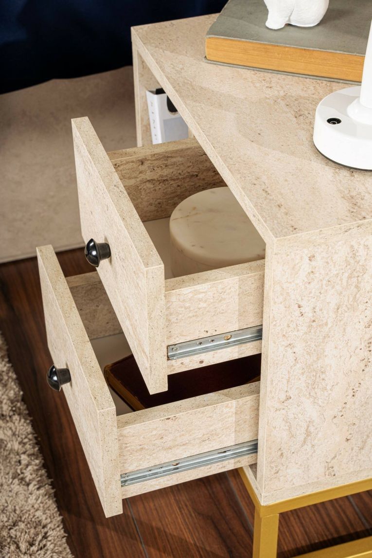 Comodino industrial beige e oro 45x29x50h cm - Rhiannon