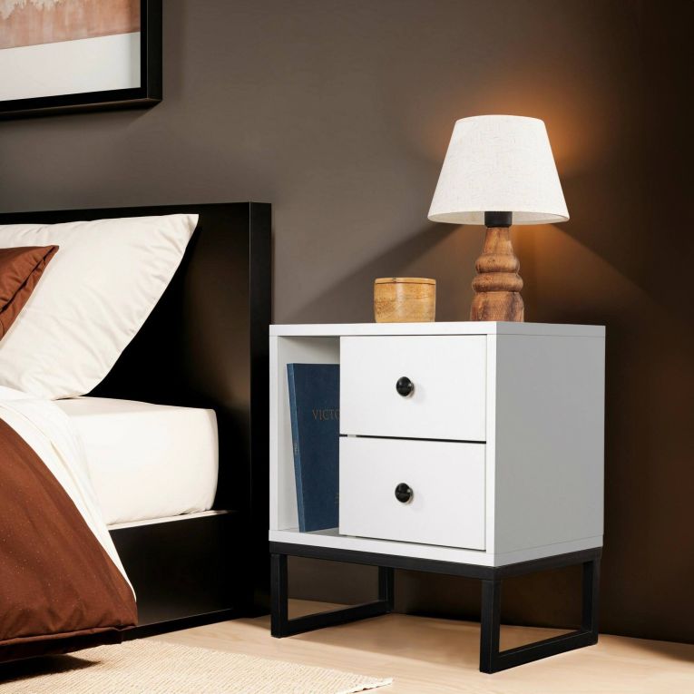Comodino industrial bianco e nero 45x29x50h cm - Rhiannon
