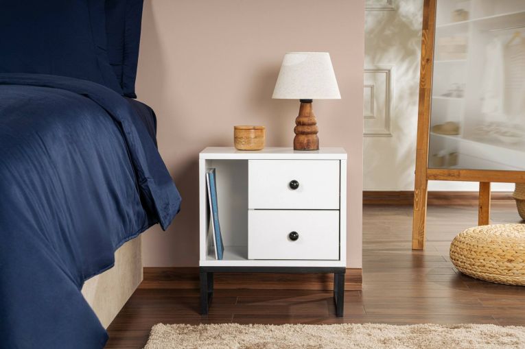 Comodino industrial bianco e nero 45x29x50h cm - Rhiannon