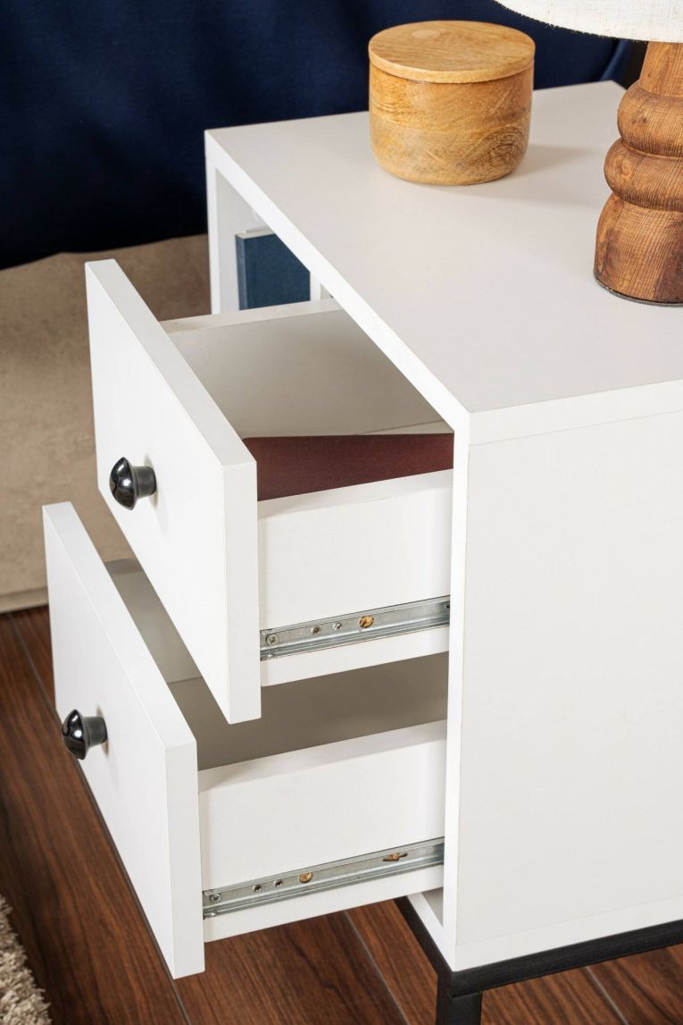 Comodino industrial bianco e nero 45x29x50h cm - Rhiannon