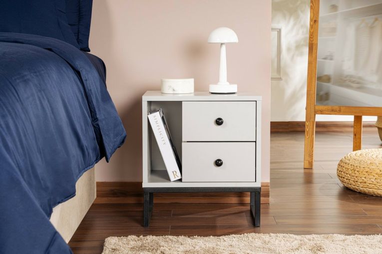 Comodino industrial grigio e nero 45x29x50h cm - Rhiannon