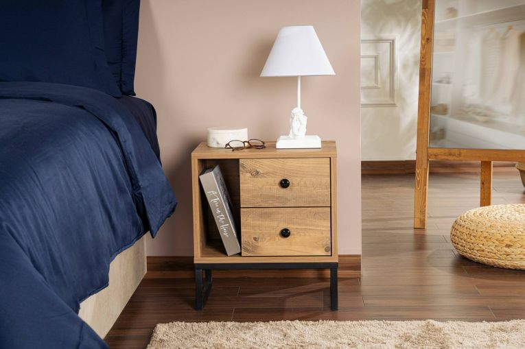 Comodino industrial legno e nero 45x29x50h cm - Rhiannon