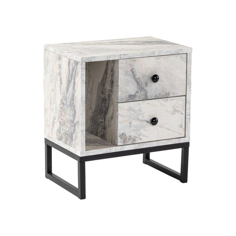 Comodino industrial marmo e nero 45x29x50h cm - Rhiannon