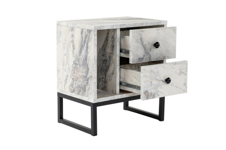 Comodino industrial marmo e nero 45x29x50h cm - Rhiannon