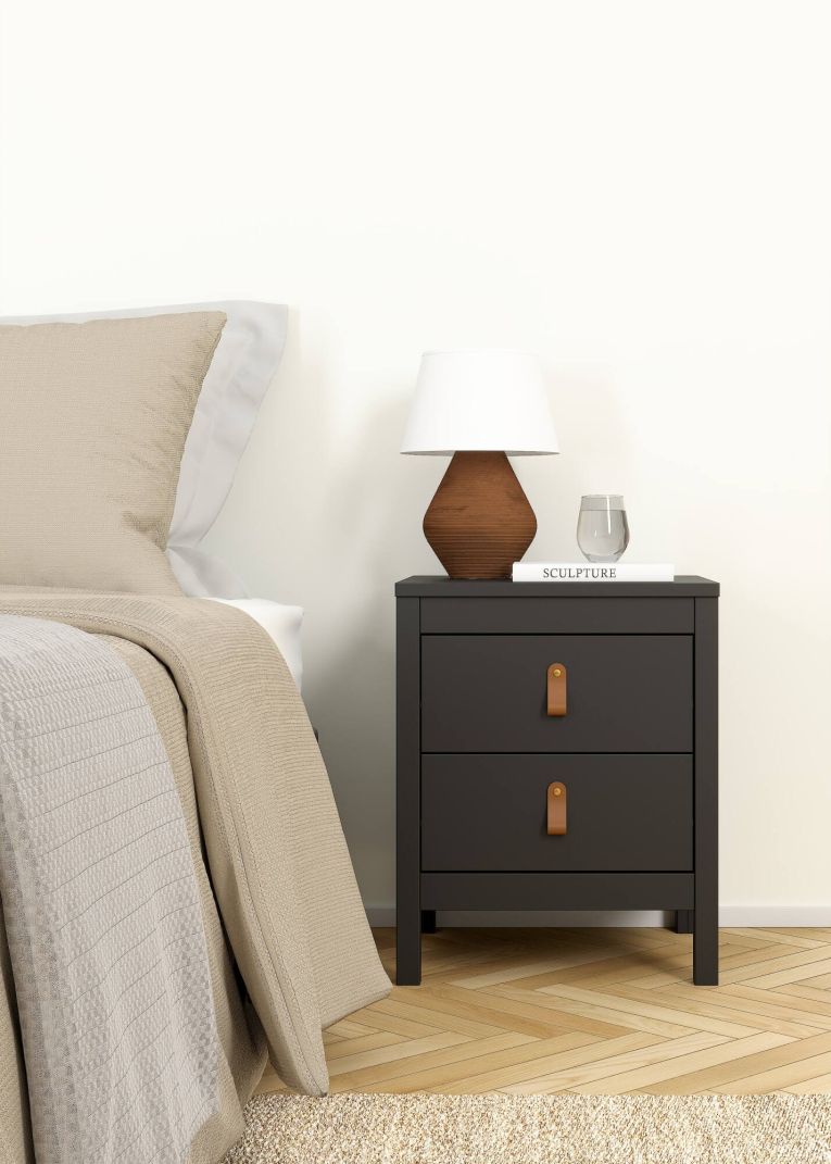Comodino Janette, Comò basso, Tavolino da notte, Mensola da letto, 38x44 h54 cm, Nero